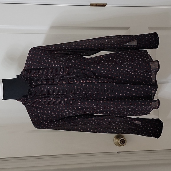 Ann Taylor Size S Navy Blue Chiffon Blouse, Ruffled Placket, Exc. Used Condition - Picture 1 of 15